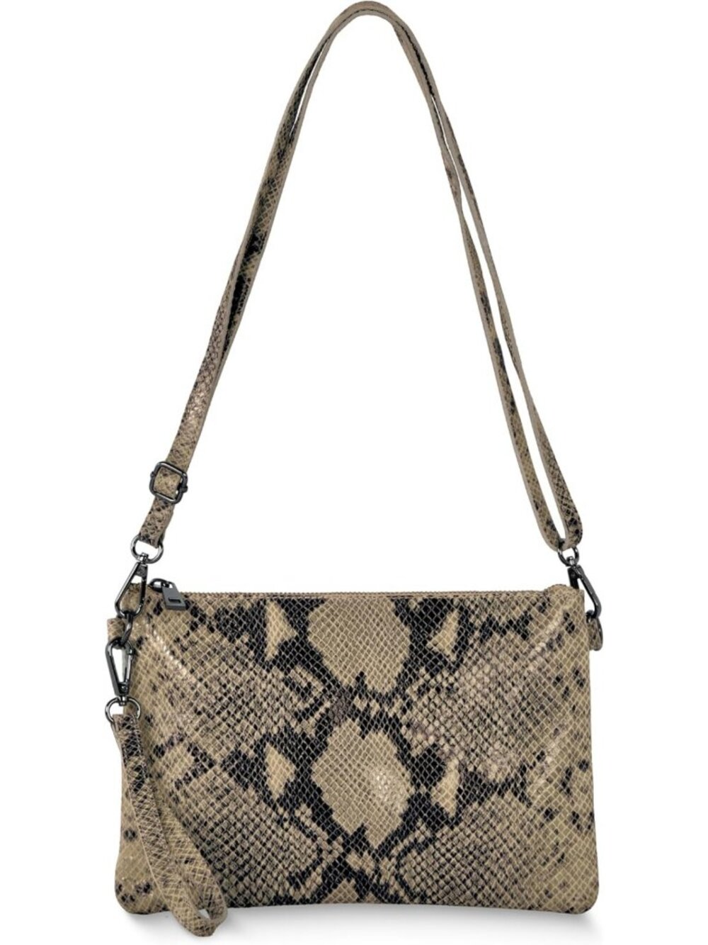 Genuine Suede Crossbody Wristlet for Women | Python Print, Detachable Strap